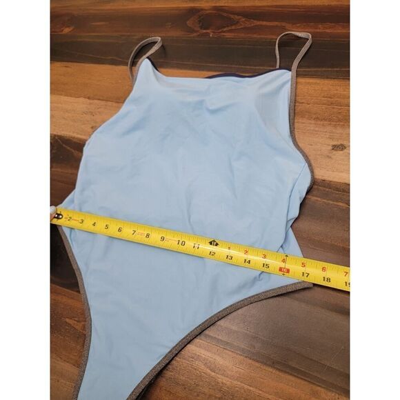 Aerie Apron One Piece Swimsuit Monokini Light Blue Low Back High Leg Size XL - Picture 9 of 9